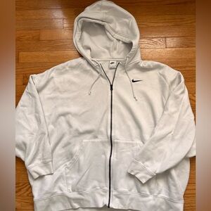 Nike oversized single swoosh full zip hoodie sweatshirt fleece white